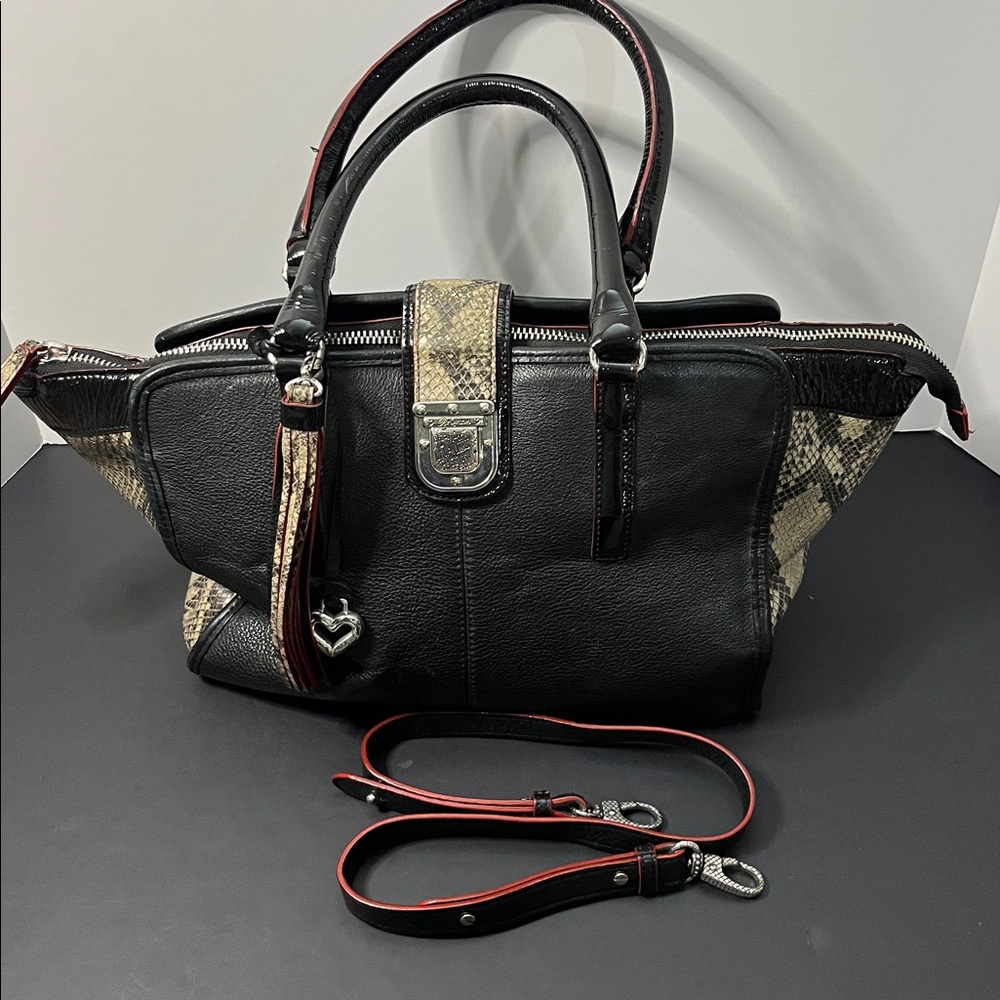 Brighton Black and Tan Leather Satchel - Picture 4 of 11